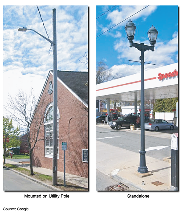 Figure 12 shows the two types of streetlights in the corridor: those mounted on utility poles and the standalone lights.