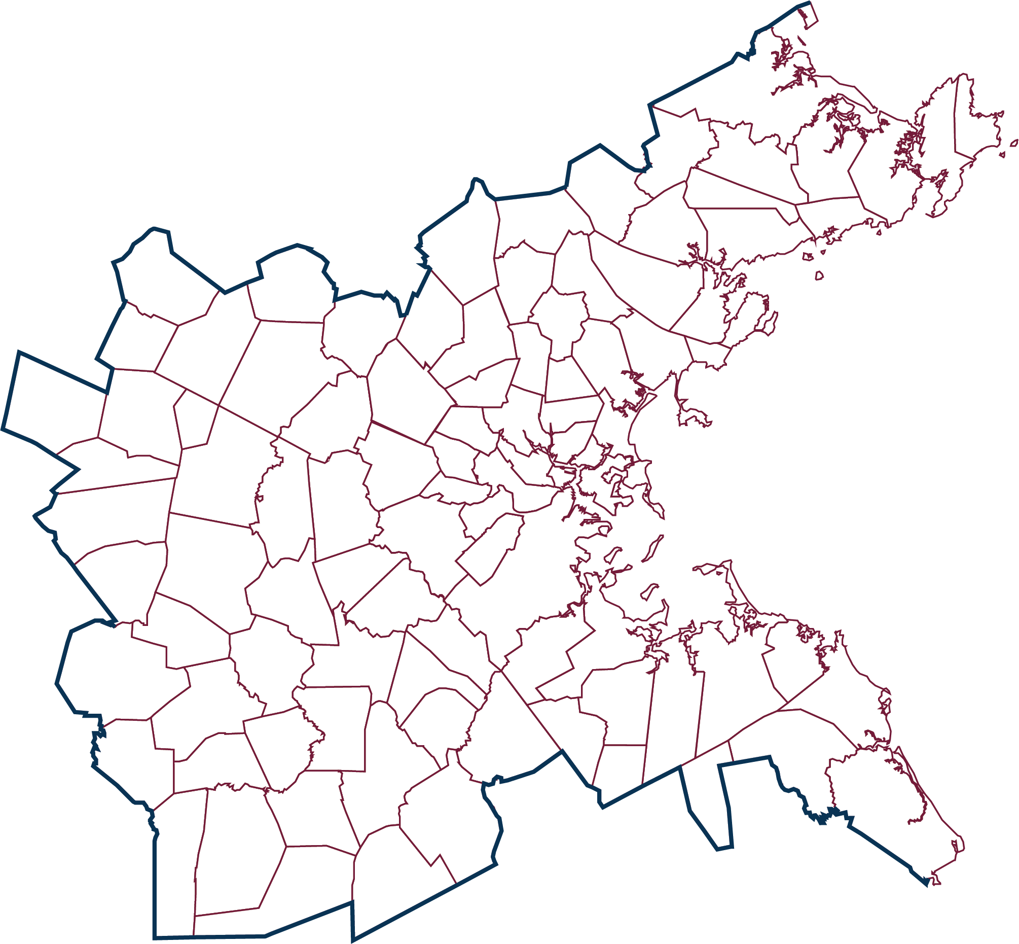 A map of the 97 cities and towns in the Boston MPO region.